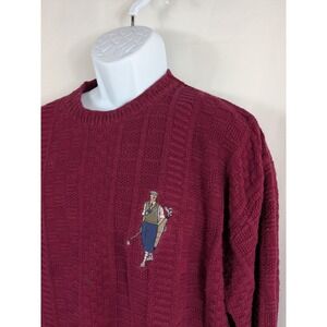 Vtg 90s Carmel XLT Golf Embroidered Block Sweater 3D Knit Made USA Preppy A093